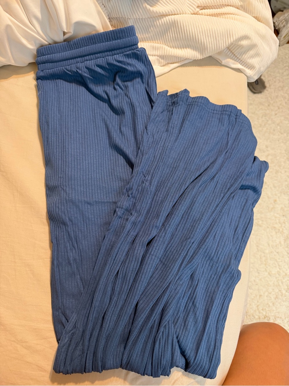 Amazon Blue Ribbed Boot-Cut Jumpsuit Pants